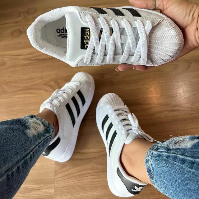 Tênis Adidas Super Star Branco e Preto Premium - Loja Menina Maluca