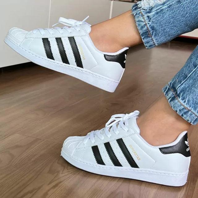 Tênis Adidas Super Star Branco e Preto Premium - Loja Menina Maluca