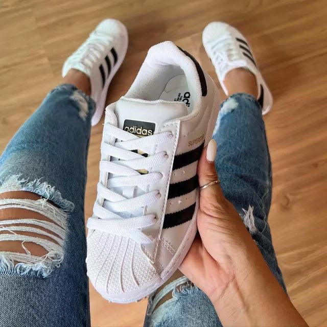 Tênis Adidas Super Star Branco e Preto Premium - Loja Menina Maluca