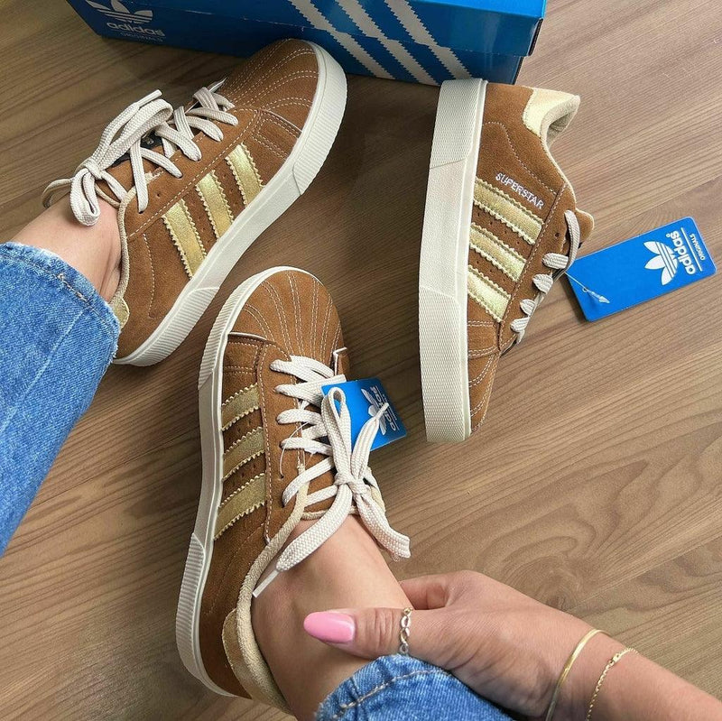 Tênis Adidas Super Star Camurça Caramelo Premium - Loja Menina Maluca