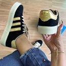 Tênis Adidas Super Star Camurça Preto e Dourado Premium - Loja Menina Maluca