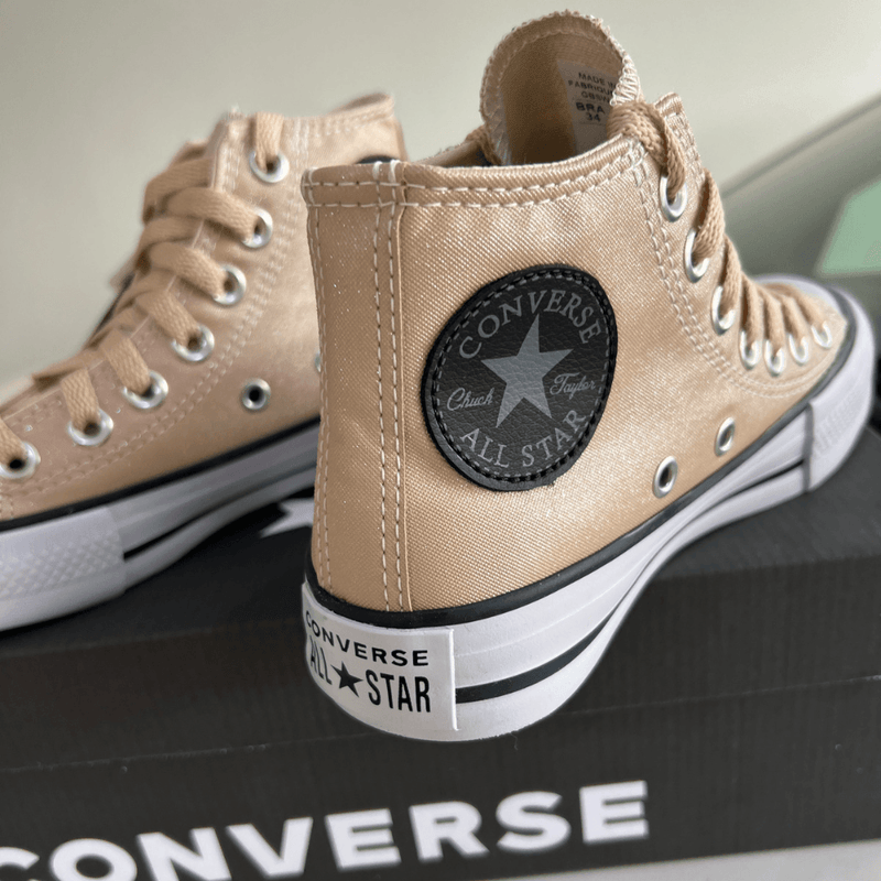 Tênis All Star Cano Alto Amêndoa Brilho Feminino Premium - Loja Menina Maluca