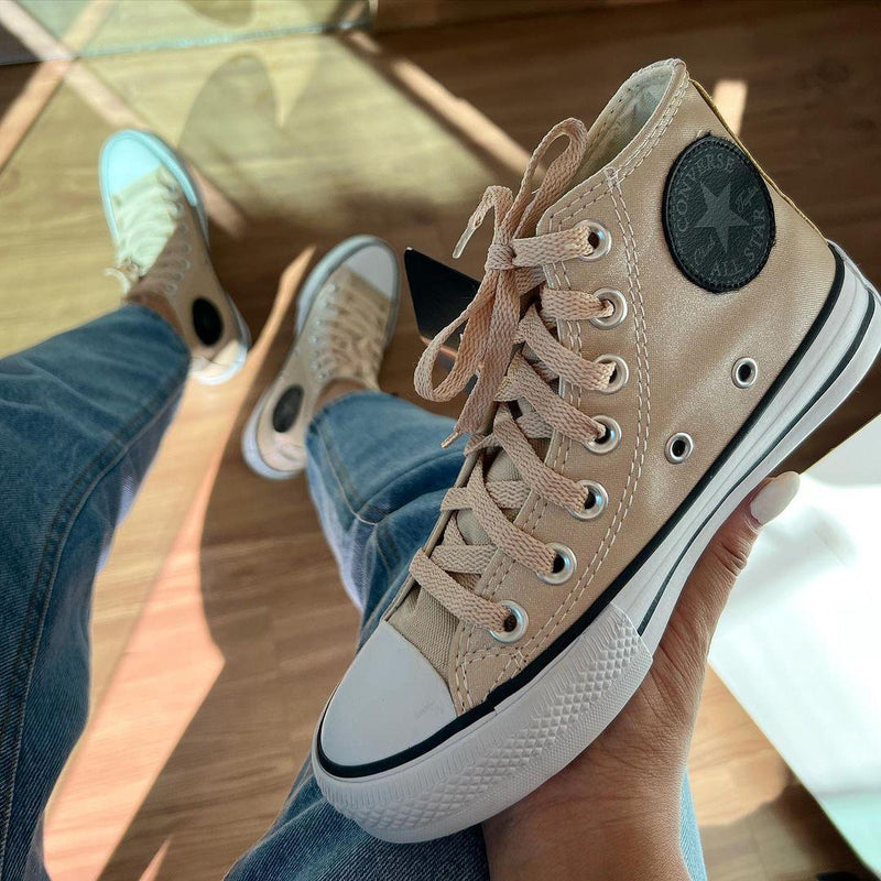 Tênis All Star Cano Alto Amêndoa Brilho Feminino Premium - Loja Menina Maluca