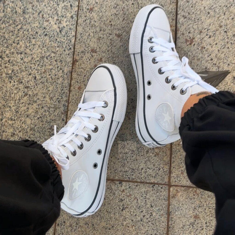 Tênis All Star Cano Alto Branca Courino Feminino Premium - Loja Menina Maluca