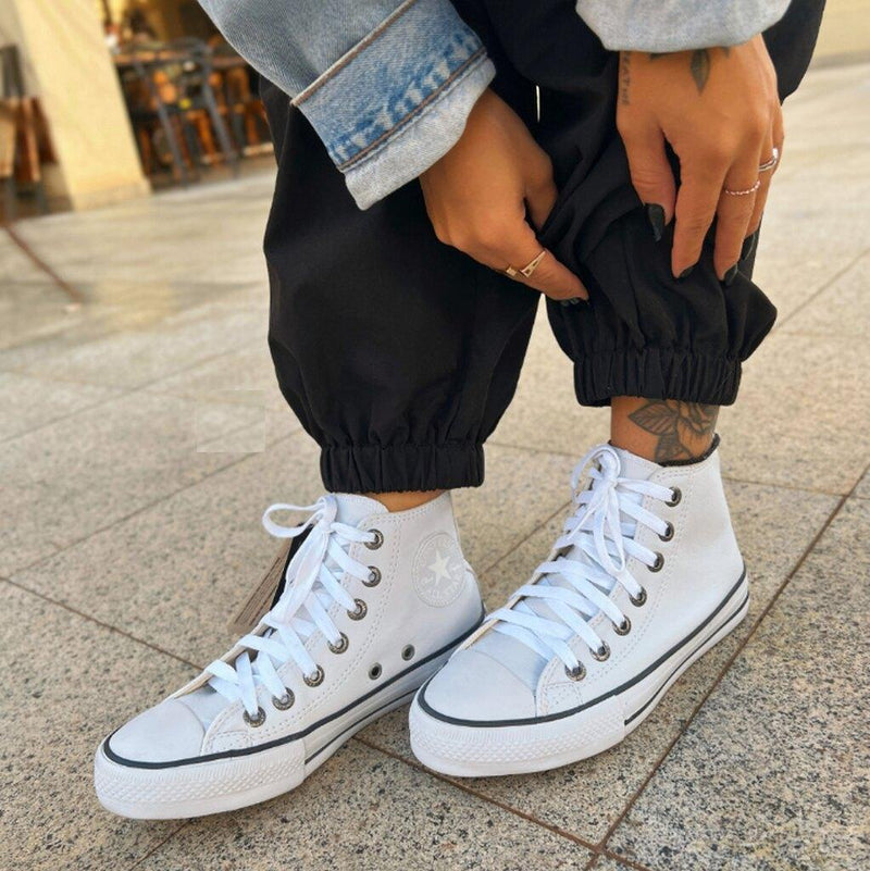 Tênis All Star Cano Alto Branca Courino Feminino Premium - Loja Menina Maluca
