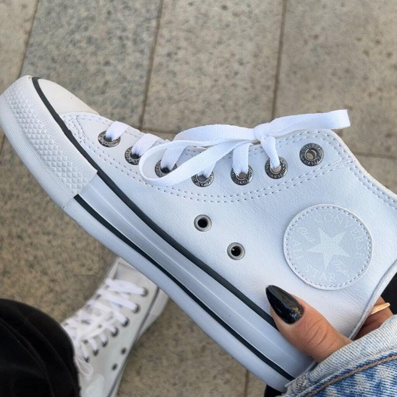 Tênis All Star Cano Alto Branca Courino Feminino Premium - Loja Menina Maluca