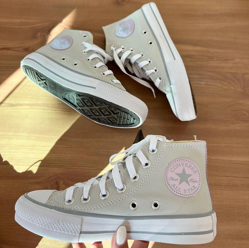 Tênis All Star Cano Alto Courino Cinza e Lilás Feminino Premium - Loja Menina Maluca