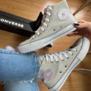 Tênis All Star Cano Alto Courino Cinza e Lilás Feminino Premium - Loja Menina Maluca