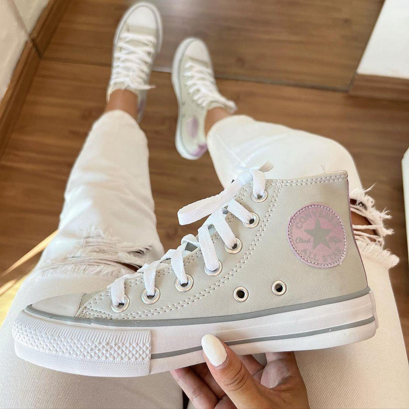 Tênis All Star Cano Alto Courino Cinza e Lilás Feminino Premium - Loja Menina Maluca