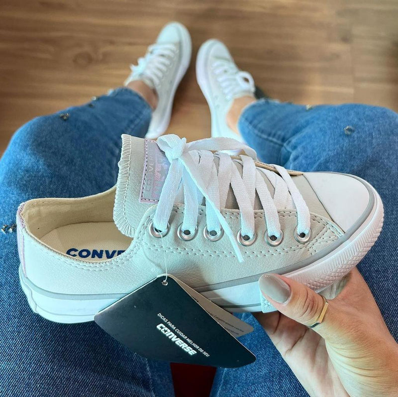 Tênis All Star Courino Cinza e Lilás Feminino Premium - Loja Menina Maluca