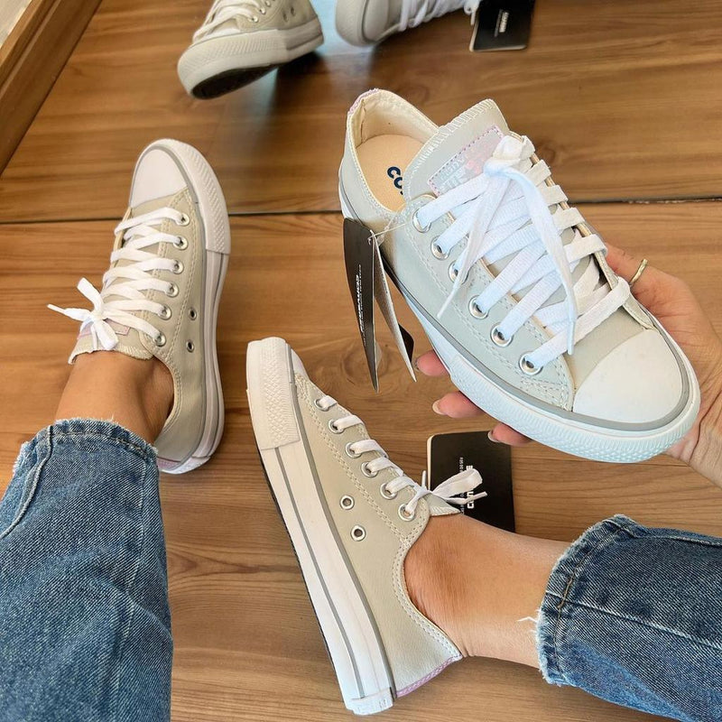 Tênis All Star Courino Cinza e Lilás Feminino Premium - Loja Menina Maluca