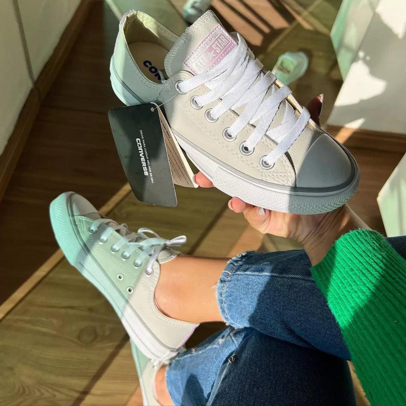 Tênis All Star Courino Cinza e Lilás Feminino Premium - Loja Menina Maluca