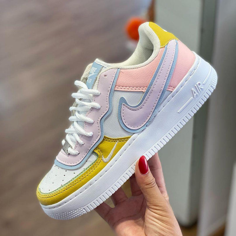 Tênis Nike Air Force 1 Amarelo e Rosa Feminino Premium - Loja Menina Maluca
