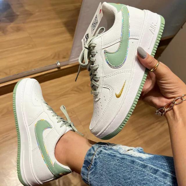 Tênis Nike Air Force 1 Branco e Verde Feminino Premium - Loja Menina Maluca