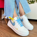 Tênis Nike Air Force Branco e Azul Feminino Premium - Loja Menina Maluca