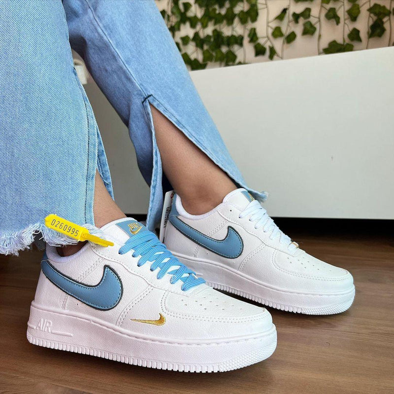 Tênis Nike Air Force Branco e Azul Feminino Premium - Loja Menina Maluca
