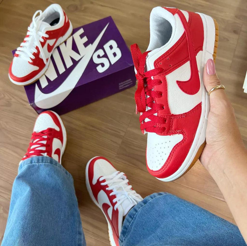 Tênis Nike Dunk SB Branco e Vermelho Unissex Premium - Loja Menina Maluca