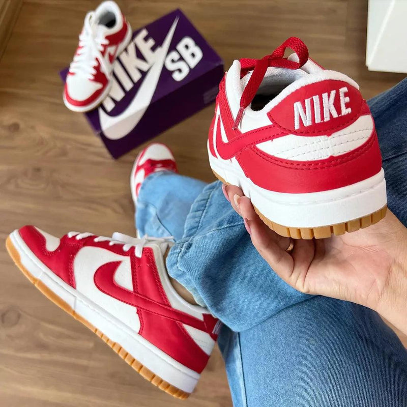 Tênis Nike Dunk SB Branco e Vermelho Unissex Premium - Loja Menina Maluca